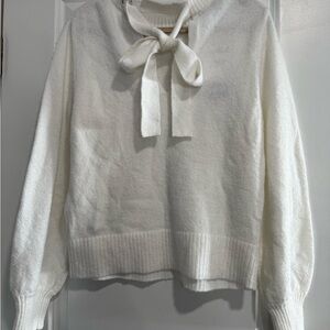 French Connection White Tie-Neck Crew Sweater